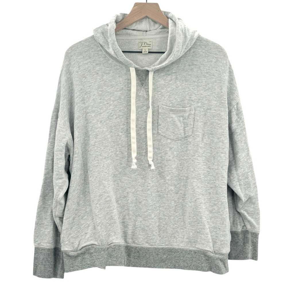 J. Crew Vintage Fleece Hoodie Cotton Terry Relaxed Fit Heather Pebble Gray | L